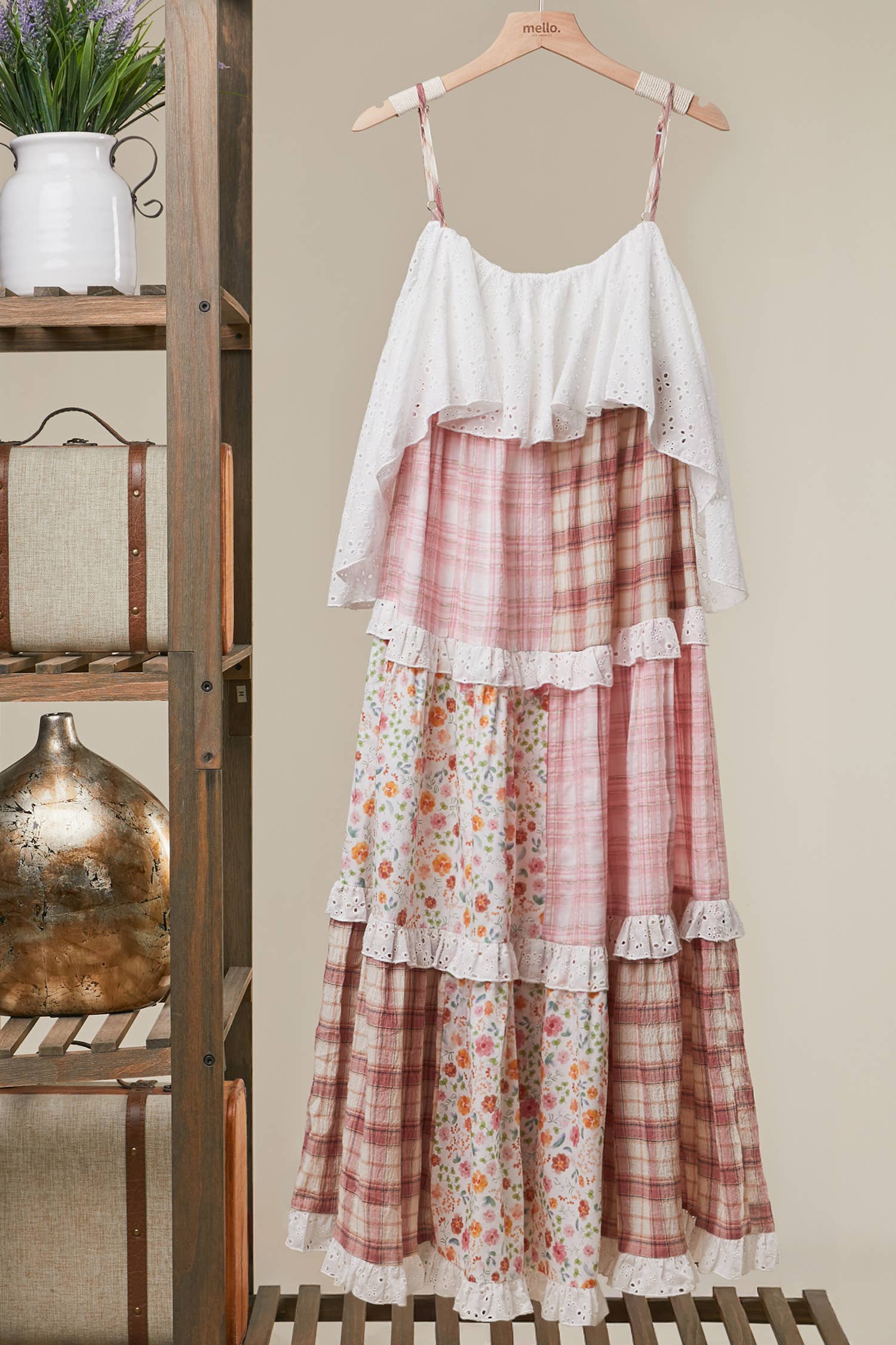 PATCHWORK FLORAL DRESS: Multi Olive / M