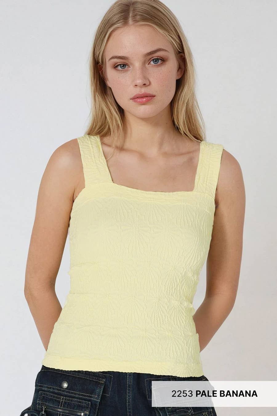 NS8416- Lace Textured Square Top: 06 Black