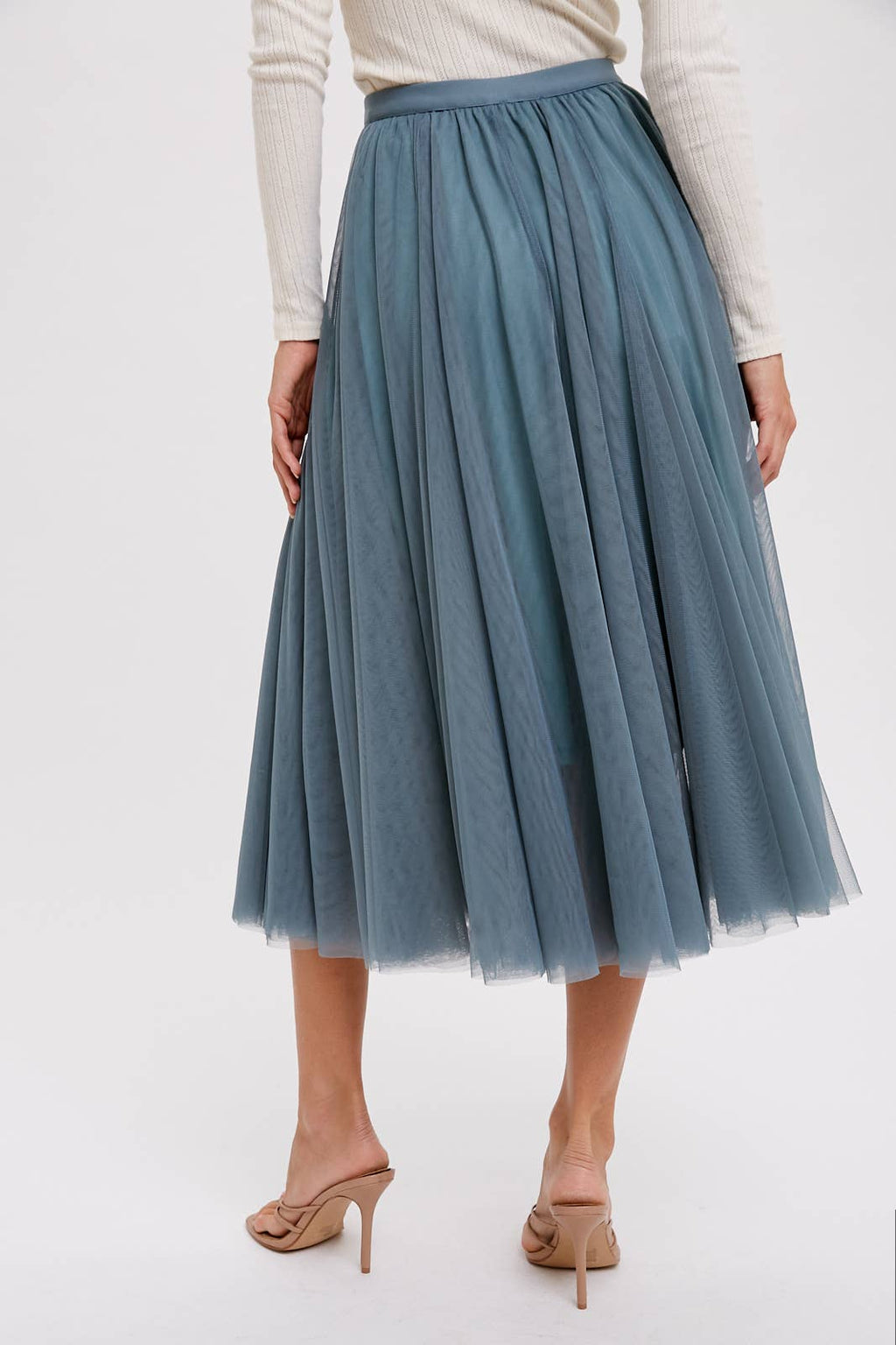 TULLE MIDI SKIRT: DARK MINT / L
