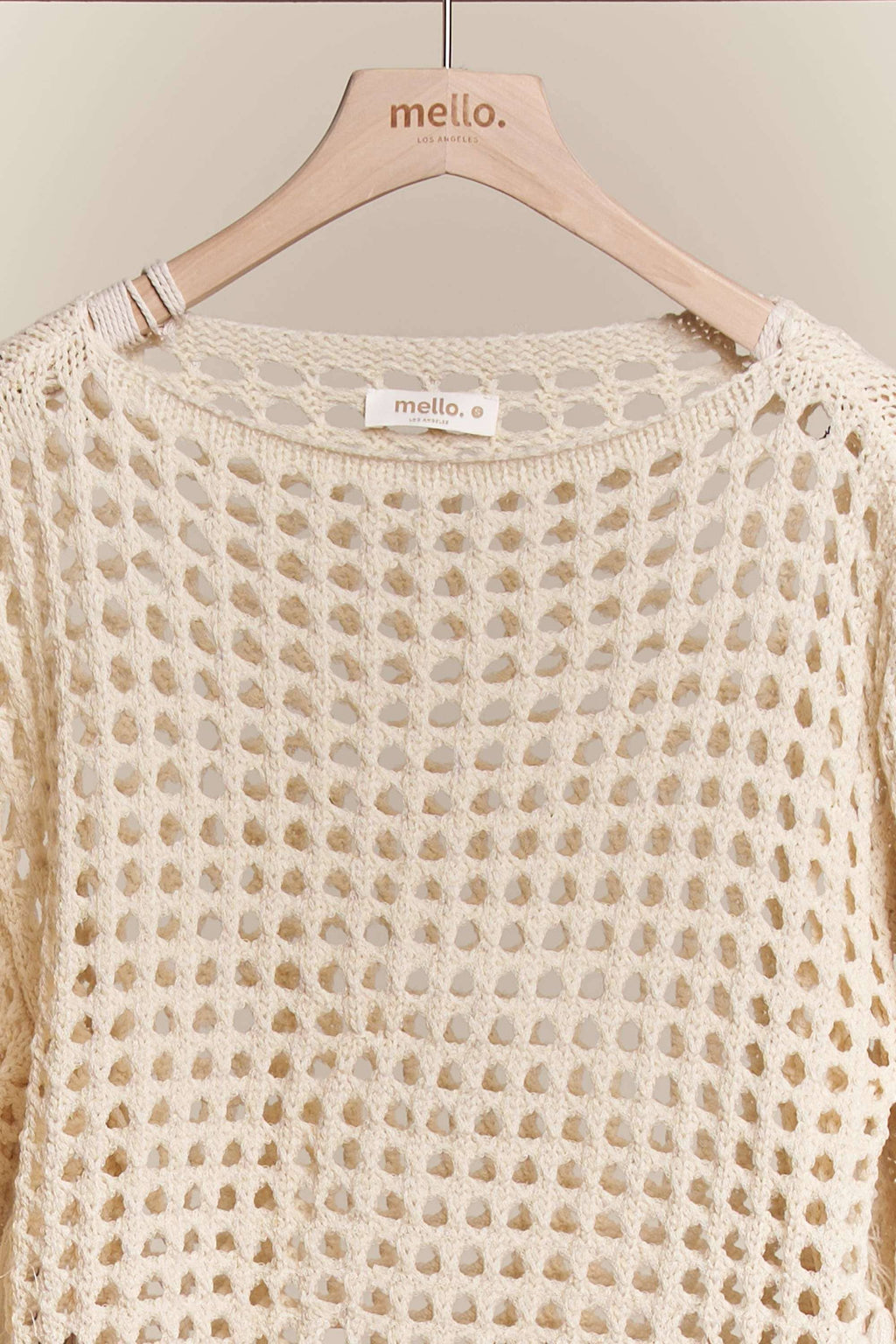 Boat Neck Fishnet Sweater with Fringe detail: Cream