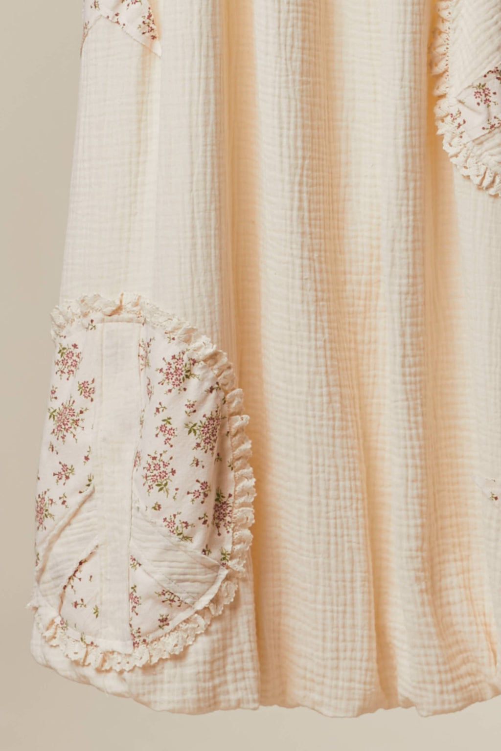 Peace Patchwork Ruffled Sleeveless Dress: Ivory