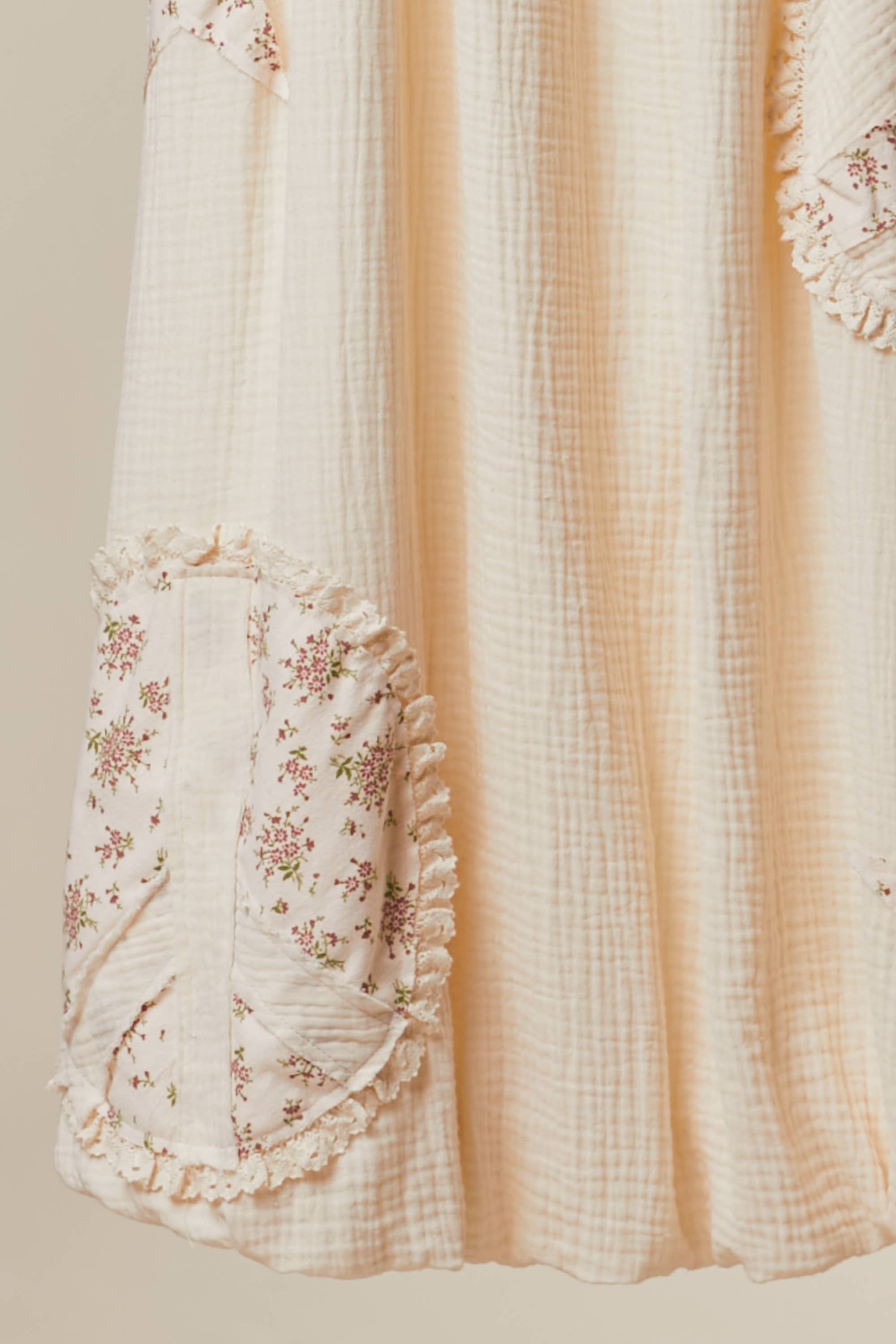 Peace Patchwork Ruffled Sleeveless Dress: Ivory