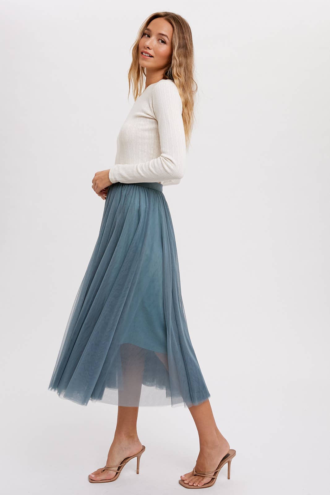 TULLE MIDI SKIRT: DARK MINT / S