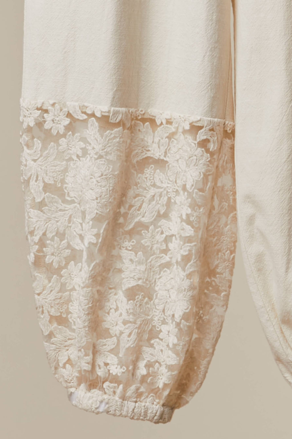 Lace Accents Patchwork Crochet Jogger Pants: SAGE