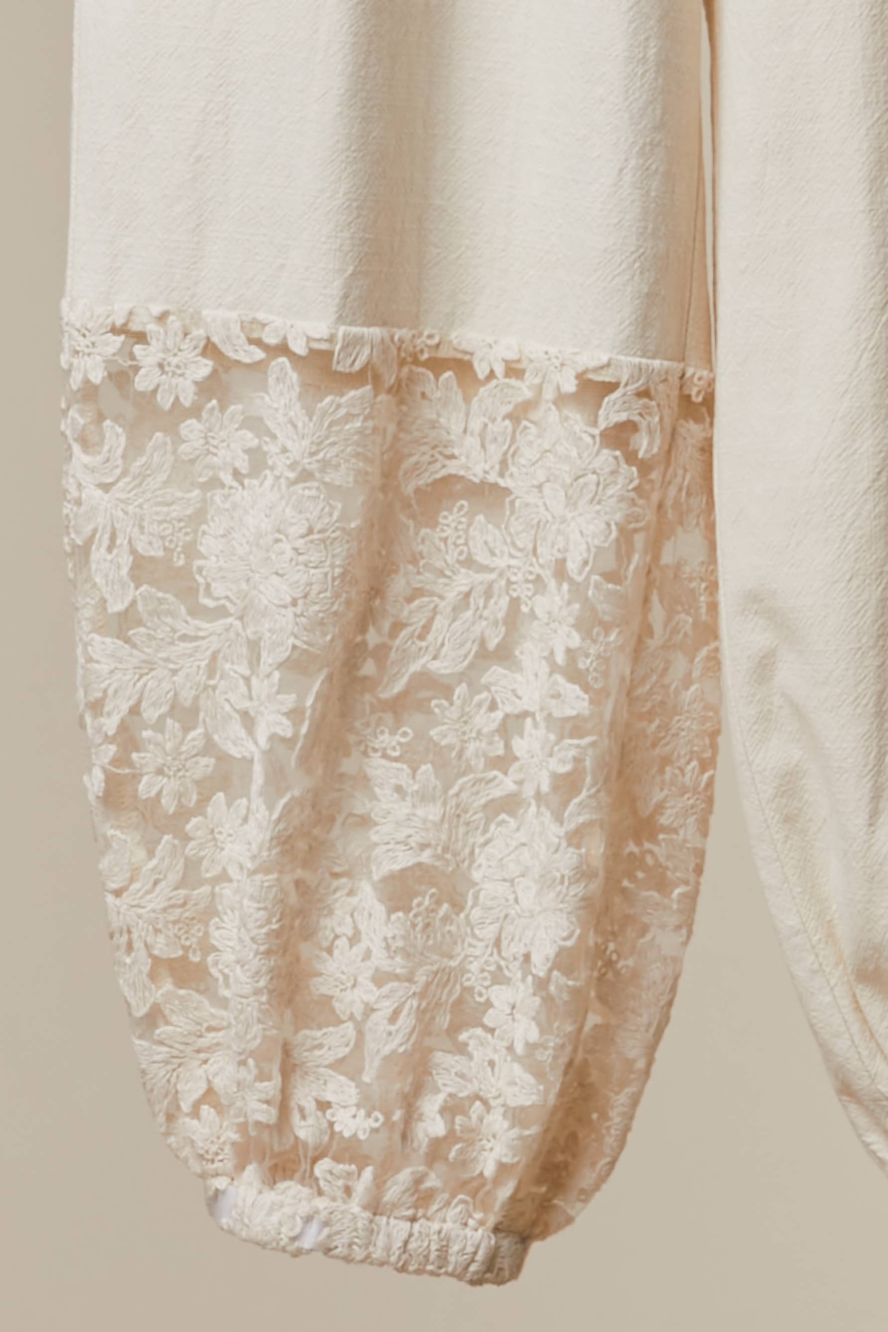 Lace Accents Patchwork Crochet Jogger Pants: SAGE