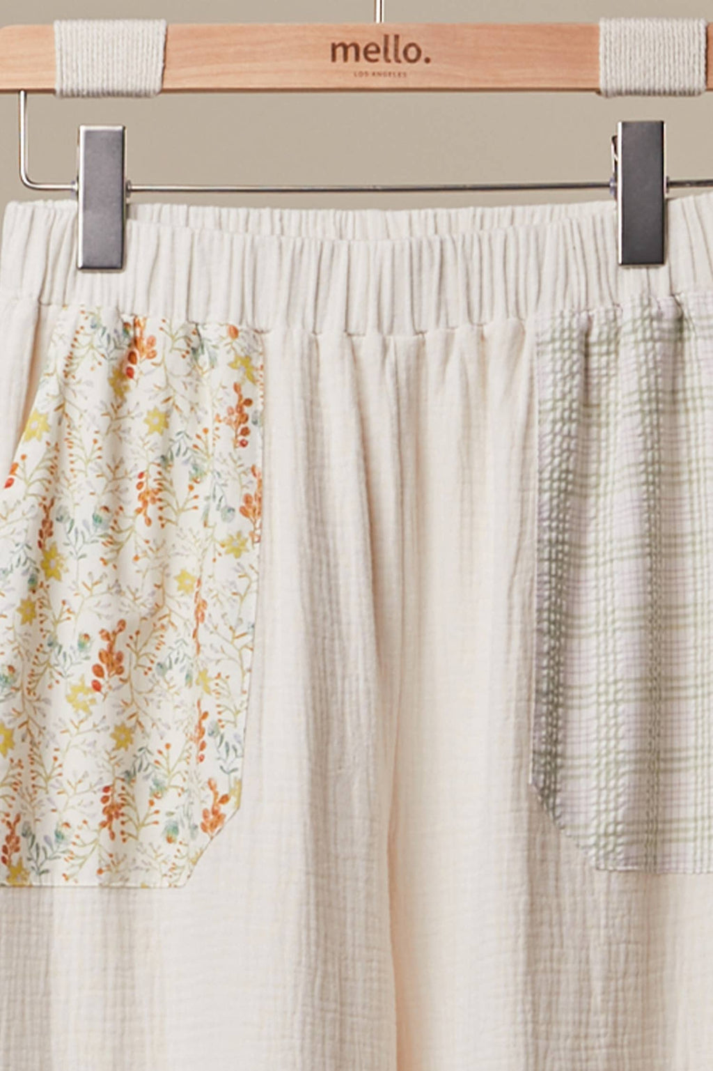 Boho Patchwork Wide Leg Pants: Ivory Multi / S