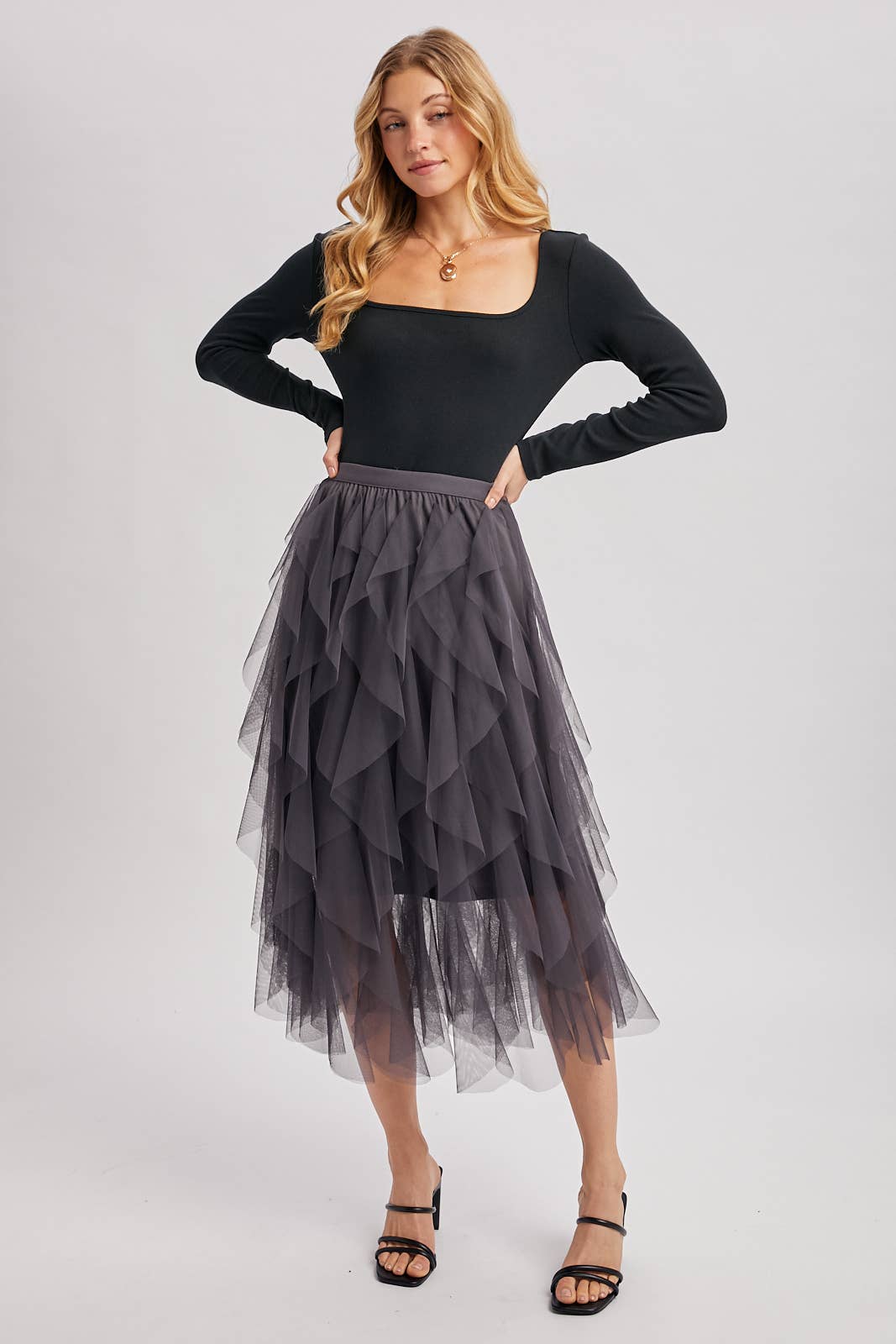 SPRIAL RUFFLED TULLE MIDI SKIRT - EASTER DAY: ROSE / L