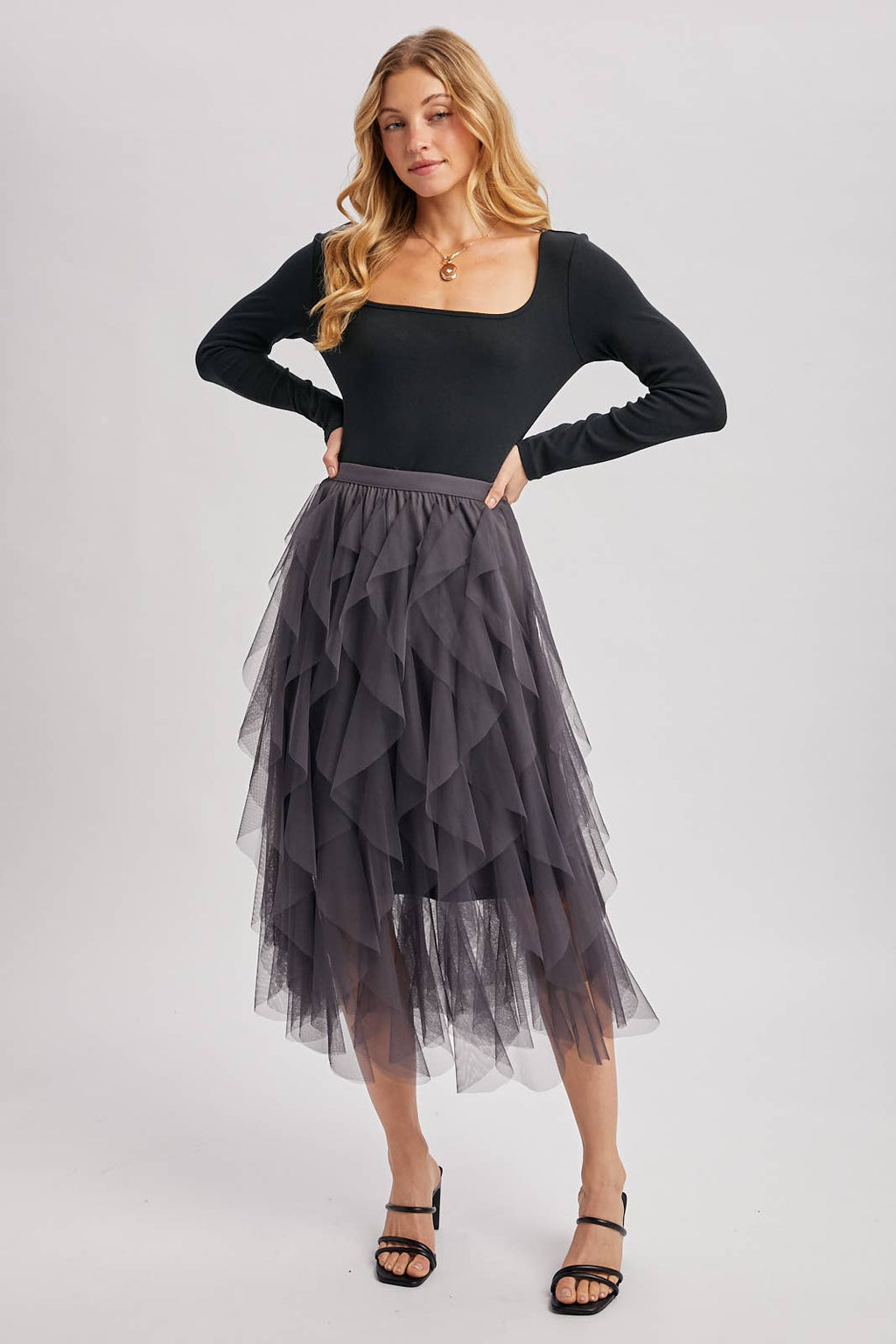 SPRIAL RUFFLED TULLE MIDI SKIRT - EASTER DAY: ROSE / S