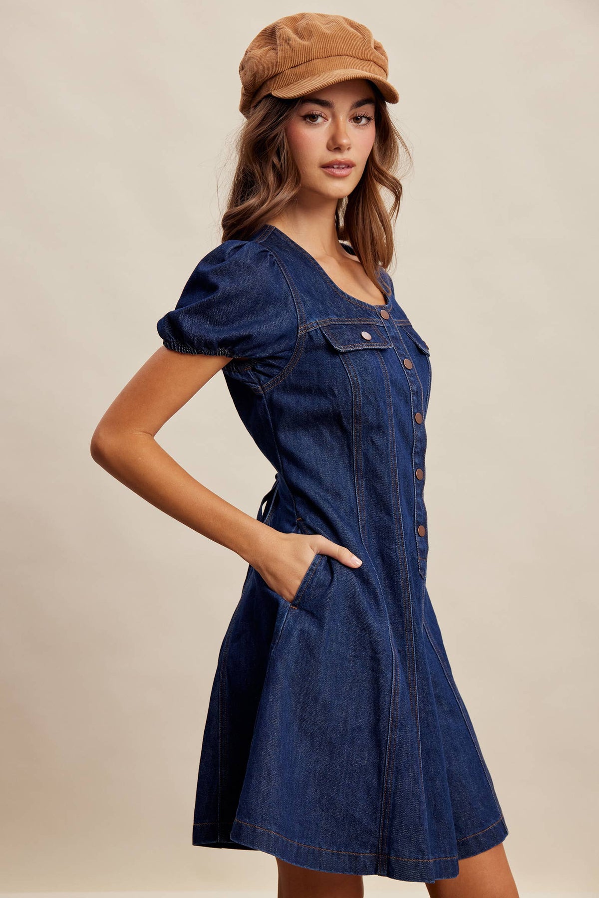 Puff Sleeve Denim Mini Dress LD1639