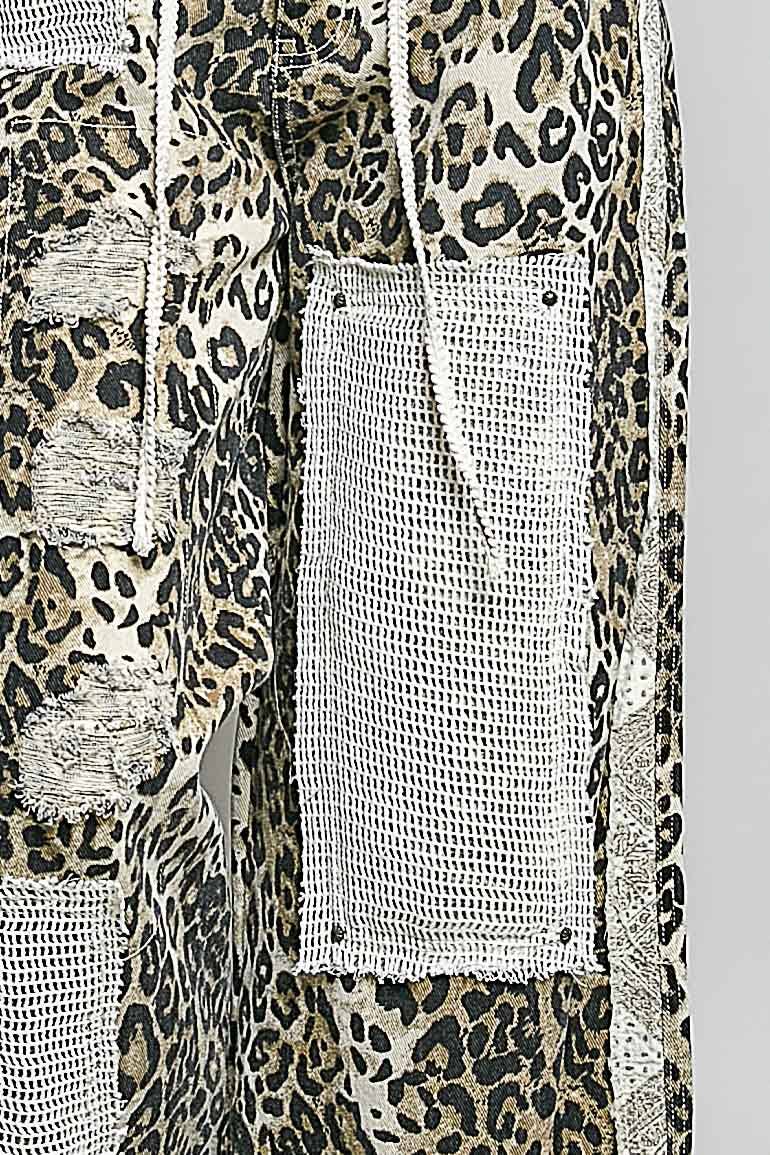 Stud Detail Woven Denim Pants: SAND LEOPARD / S