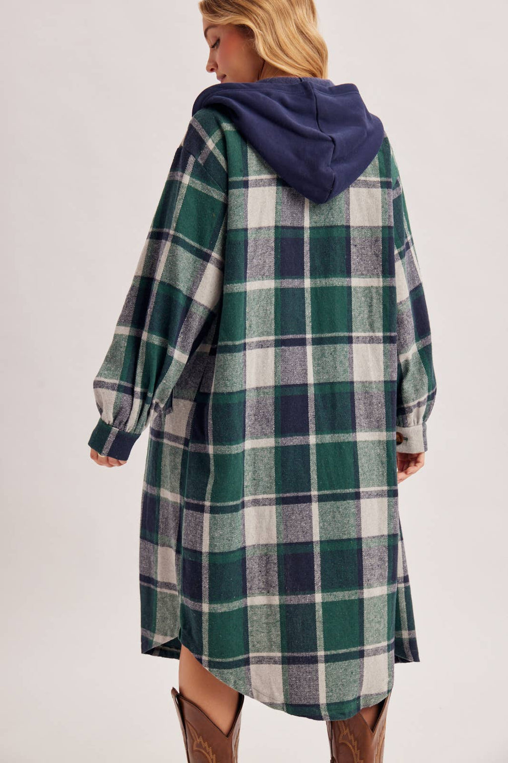 LONGLINE PLAID HOODED JACKET