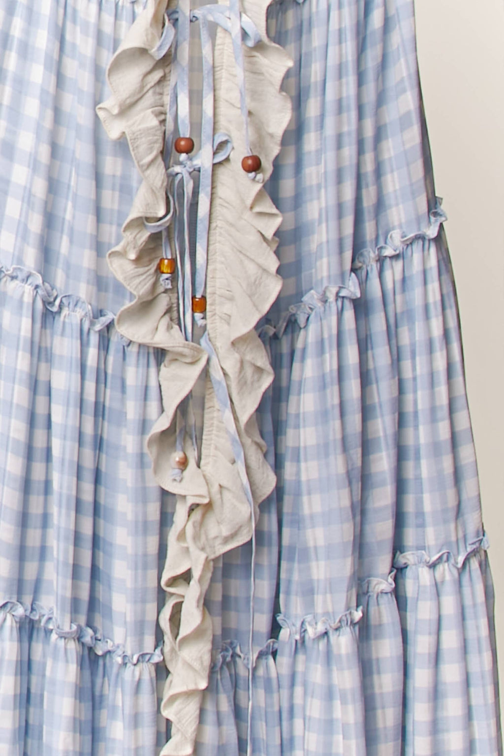 Checker Ruffle Dress Cardigan: Sky Blue / M