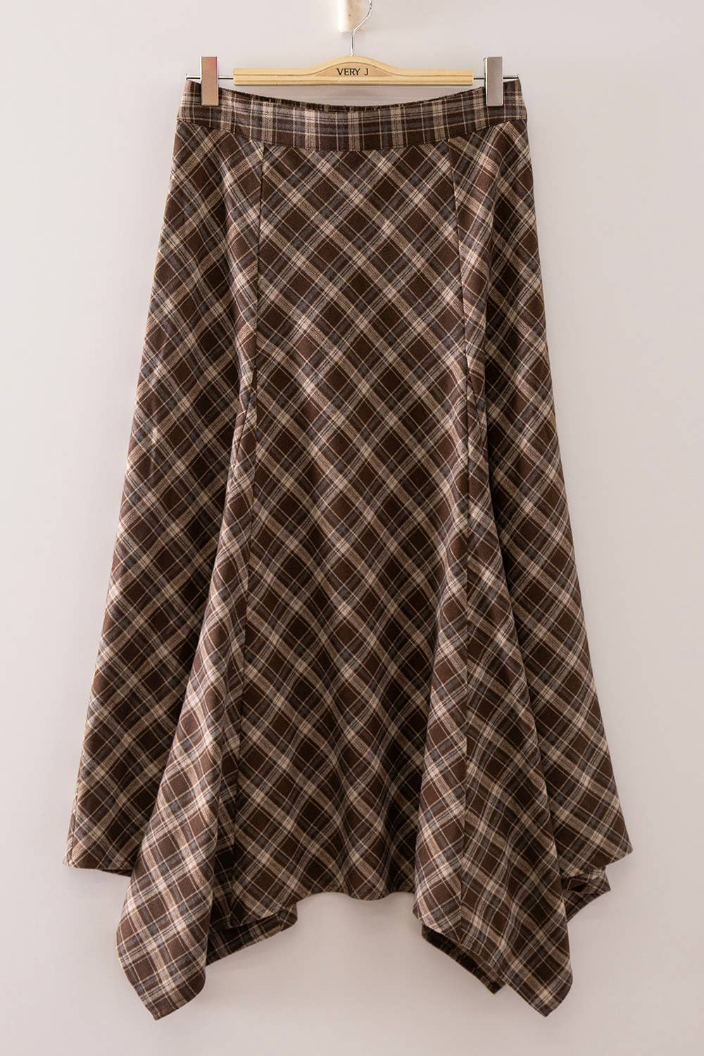 NS50216-Plaid Hanky Hem Midi Skirt