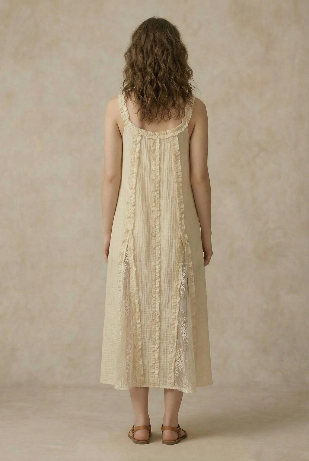 RUFFLED BOHO MAXI DRESS: Rust / L