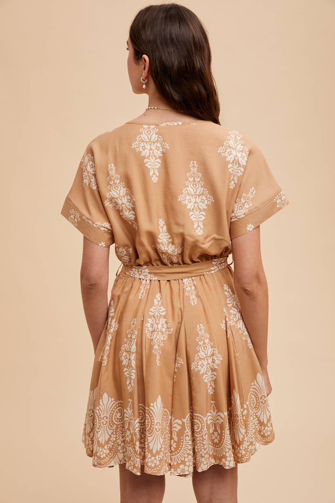 BORDER PRINT FLARED MINI DRESS: JADE