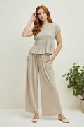 Relaxed Knit Smocked Top and Wide Pants Set