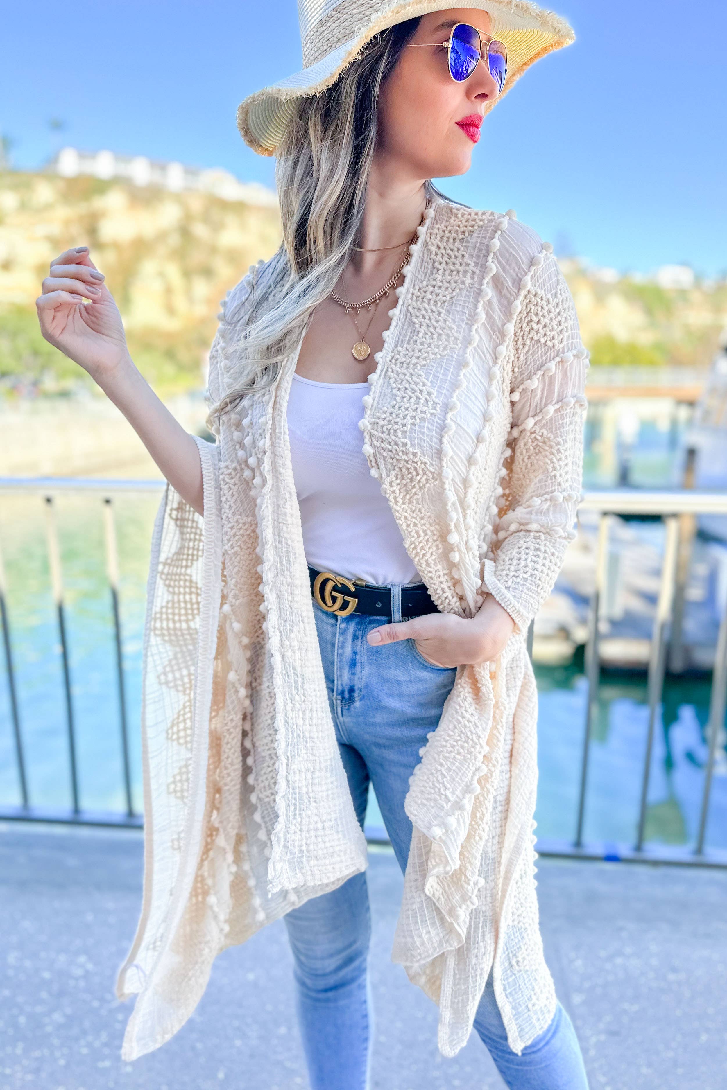3D Textured Kimono Cardigan – Easy Layering Bestseller: Nude / One Size
