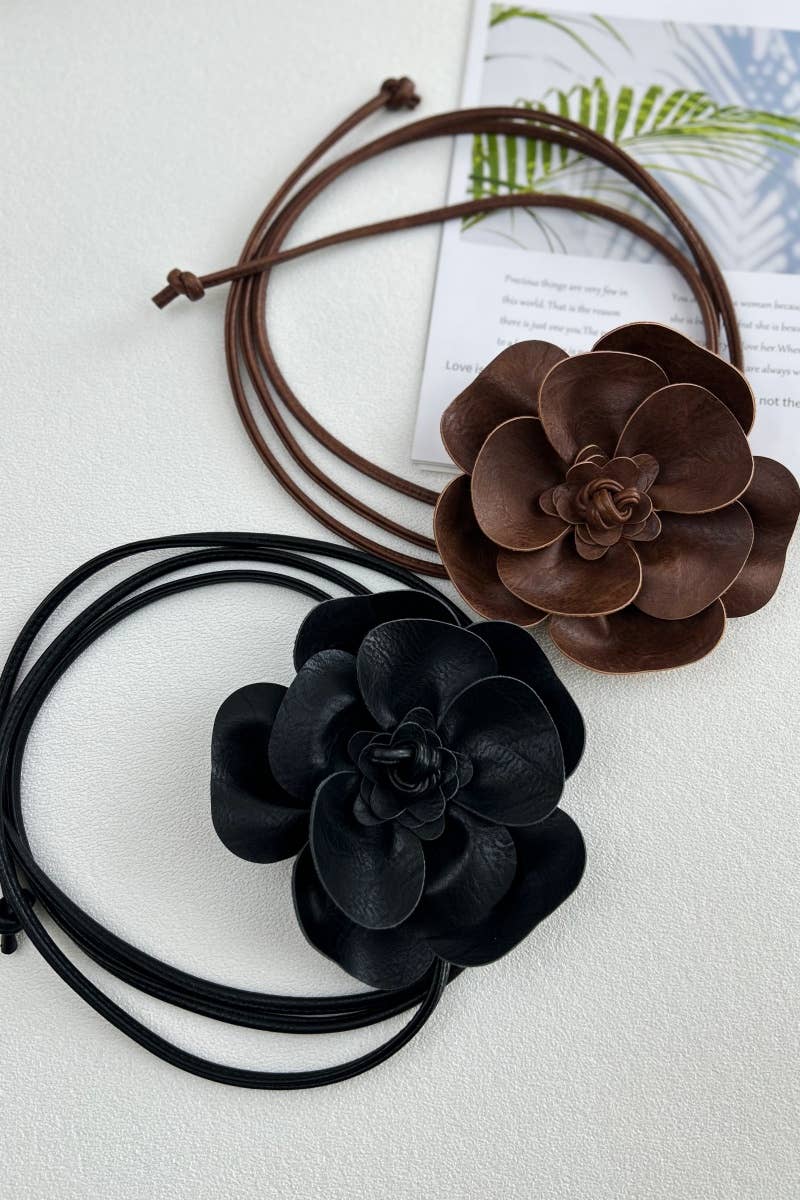 Bohemian Leather Flower Pendant Layered Belt