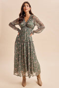 SMOCKED FLORAL MAXI DRESS