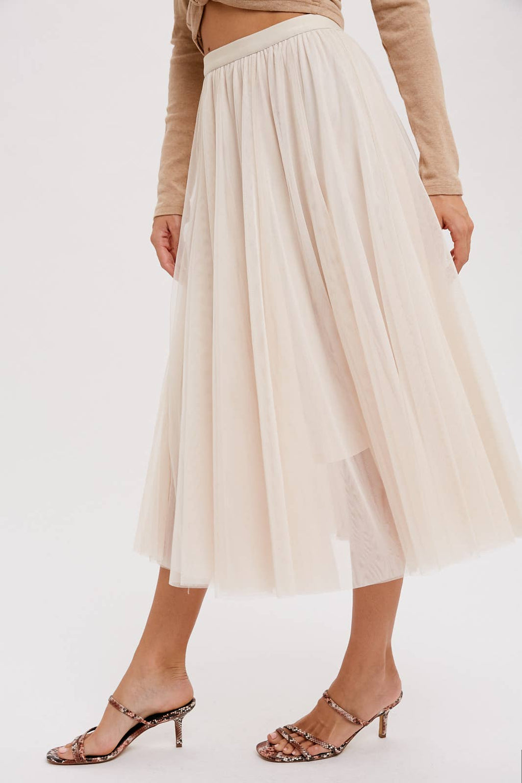 TULLE MIDI SKIRT: DARK MINT / M