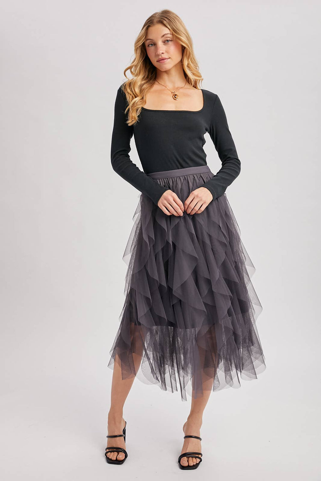 SPRIAL RUFFLED TULLE MIDI SKIRT - EASTER DAY: ROSE / S