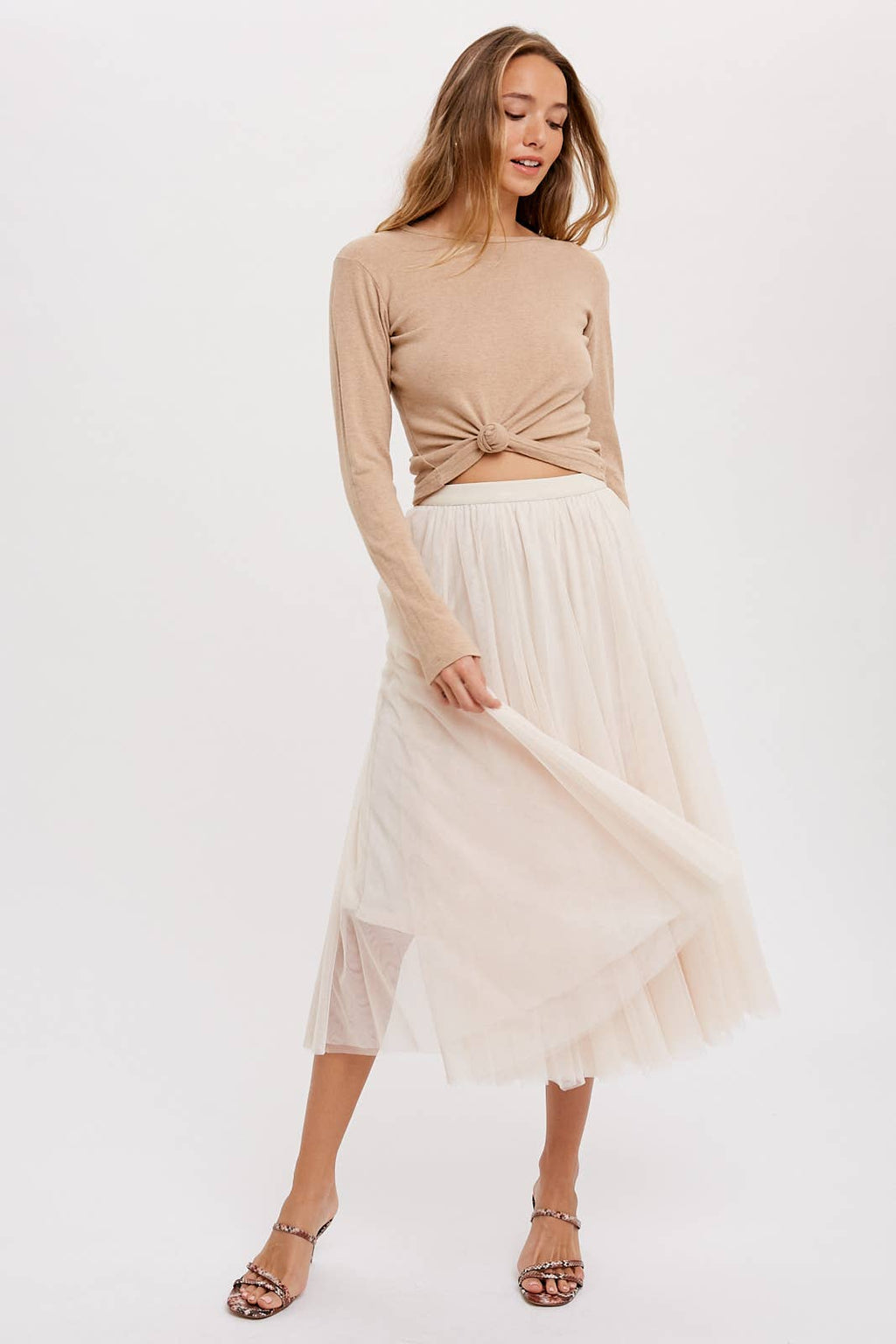 TULLE MIDI SKIRT: DARK MINT / M