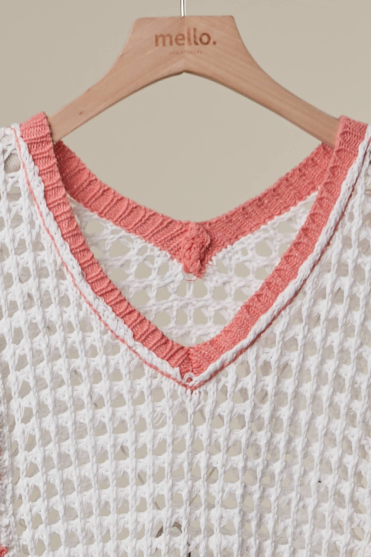 Boho Crochet Patchwork V Neck Short Sleeve Top: Navy