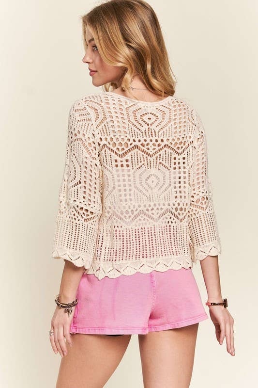 FRONT DRAWSTRING ACCENT CROCHET TOP - CET3553