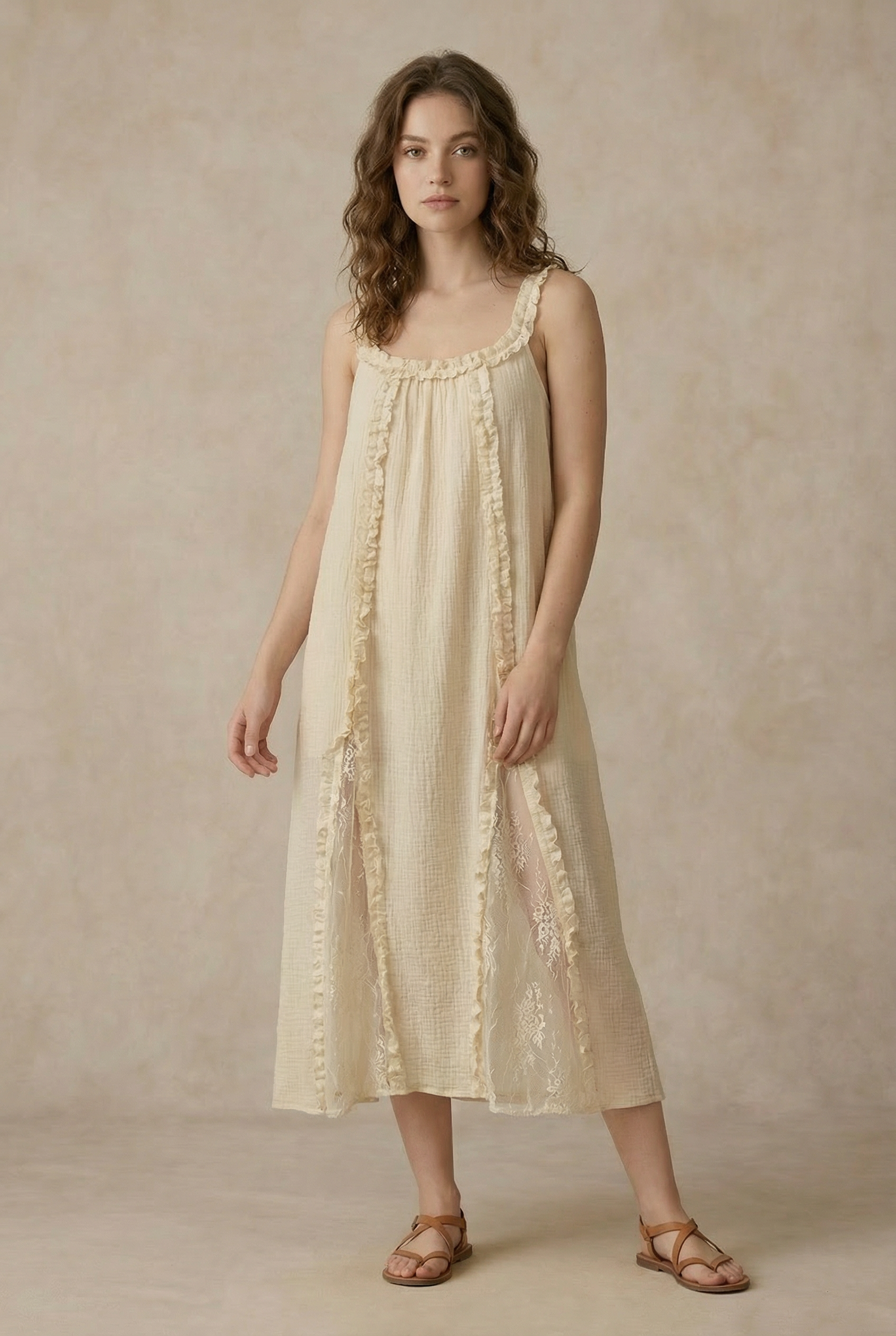 RUFFLED BOHO MAXI DRESS: Rust / L