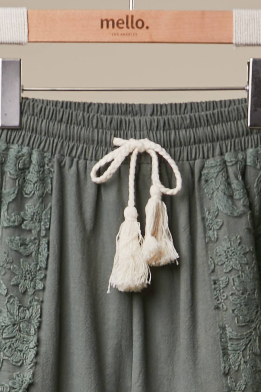 Lace Accents Patchwork Crochet Jogger Pants: SAGE