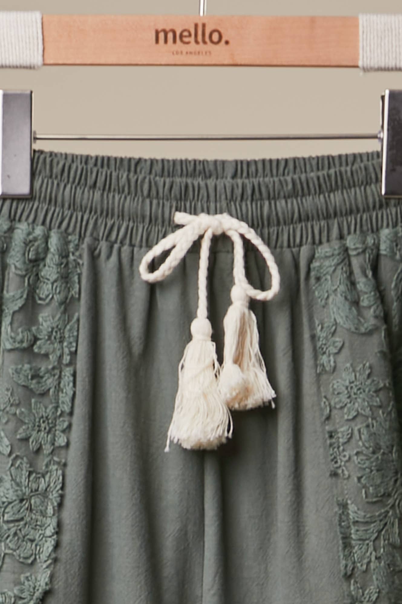 Lace Accents Patchwork Crochet Jogger Pants: SAGE