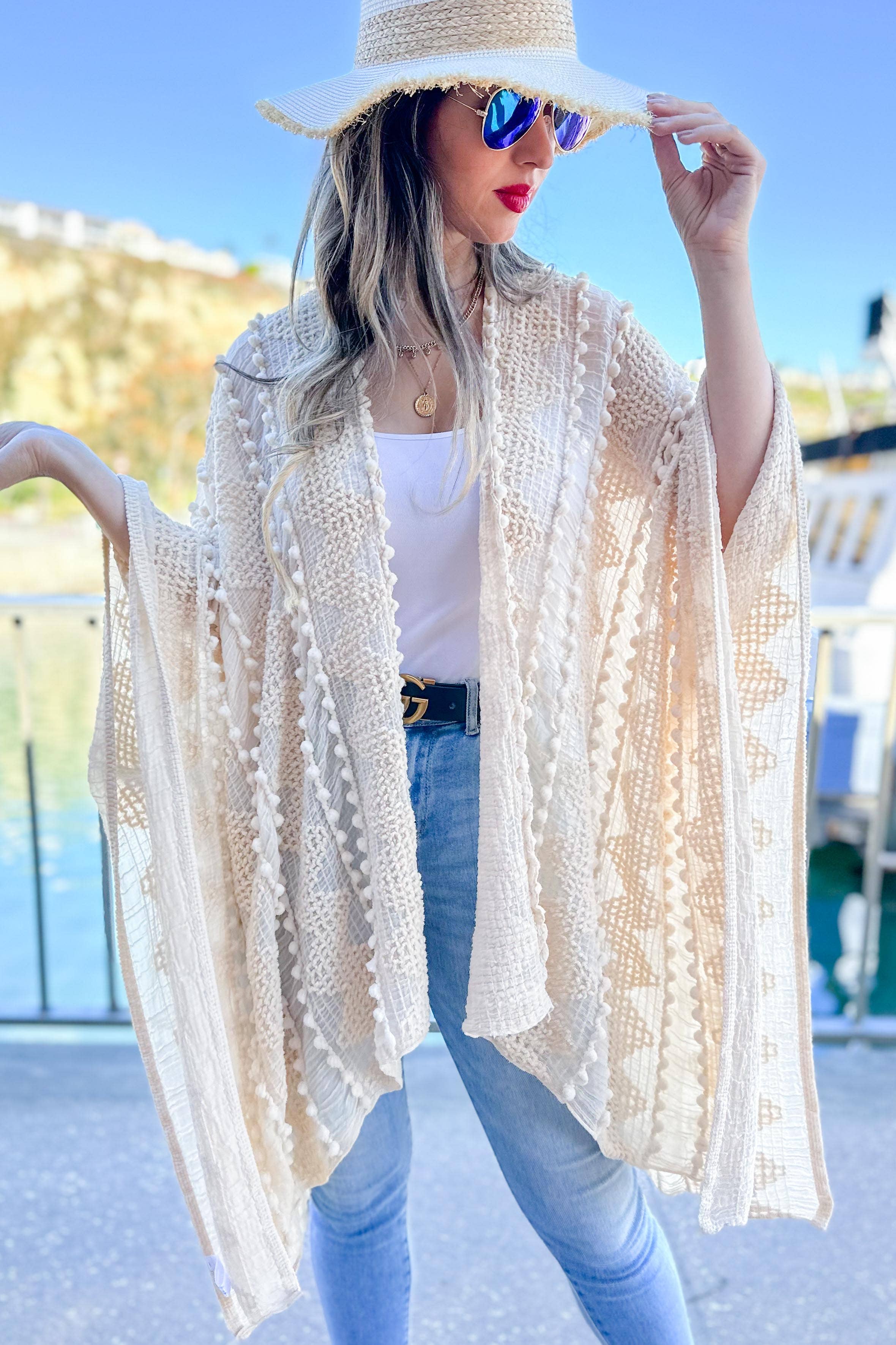 3D Textured Kimono Cardigan – Easy Layering Bestseller: Nude / One Size