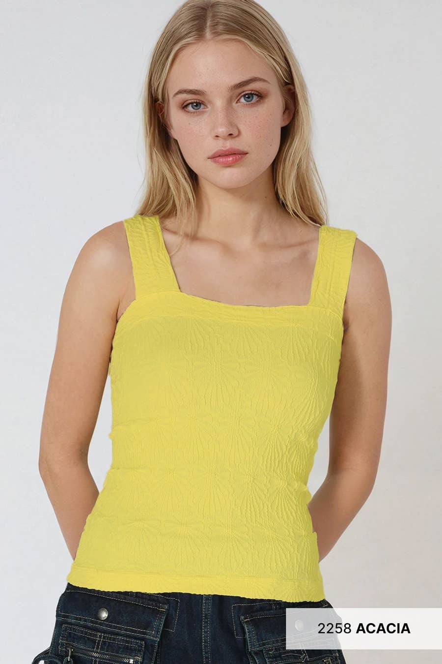 NS8416- Lace Textured Square Top: 06 Black