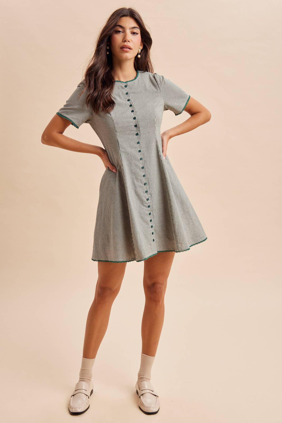 GINGHAM BUTTON DOWN MINI DRESS