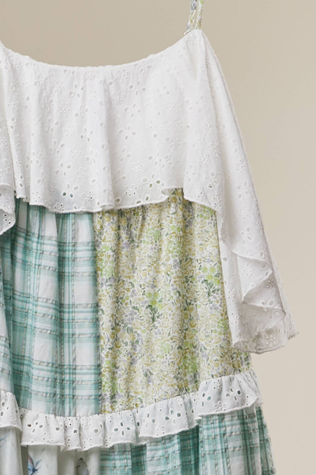 PATCHWORK FLORAL DRESS: Multi Olive / M