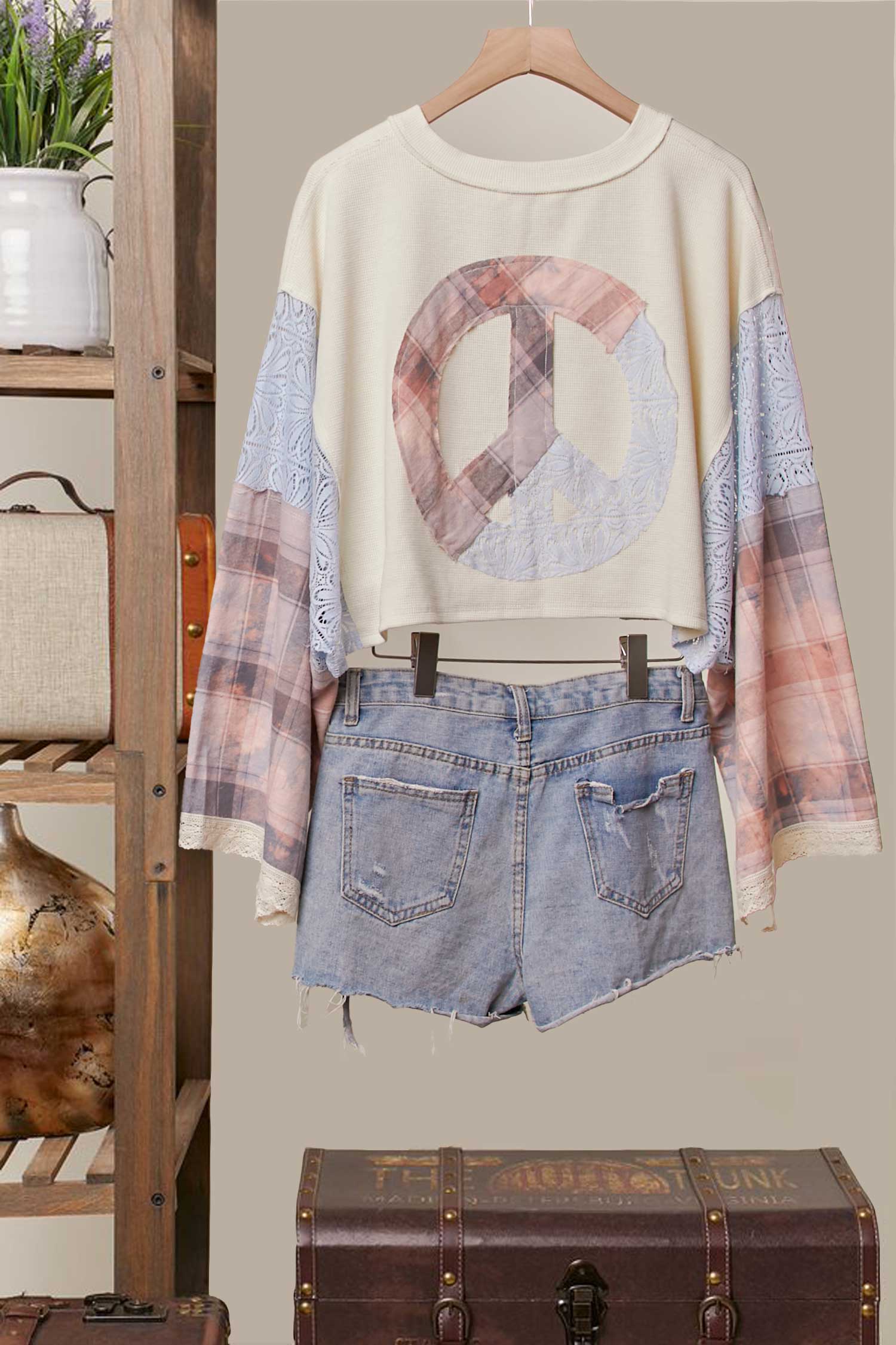 Peace Sign Patchwork Top: Multi / M