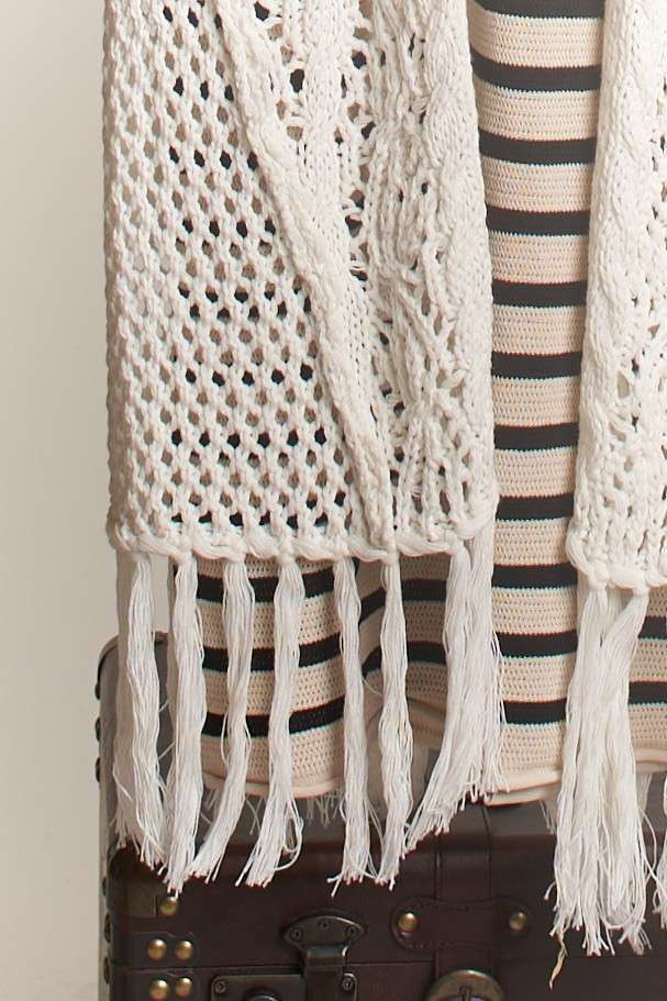 Sleeveless Crochet Long Cardigan with Fringe: Ivory / L