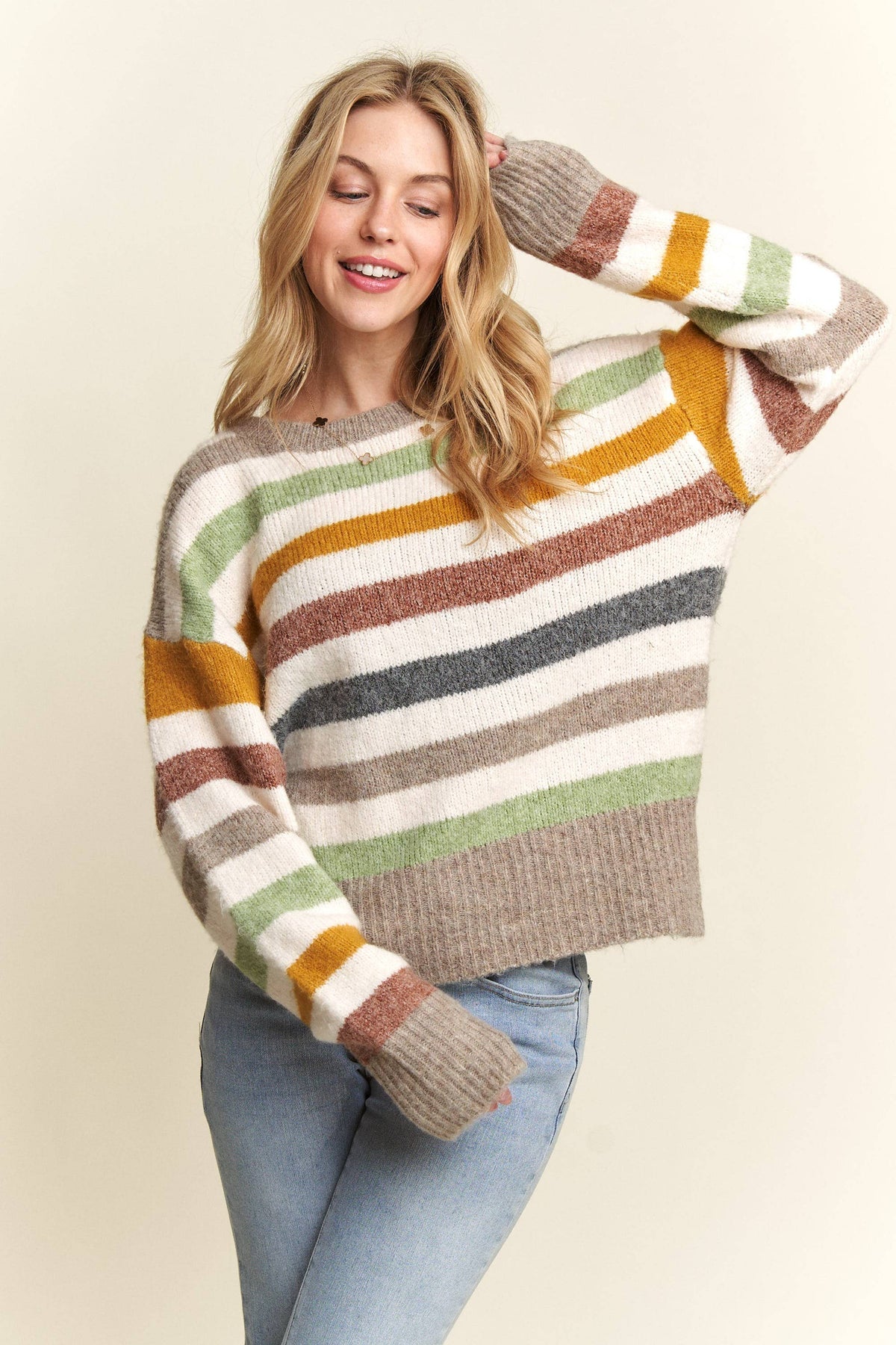 MULTICOLOR STRIPE SWEATER TOP- CESW3590