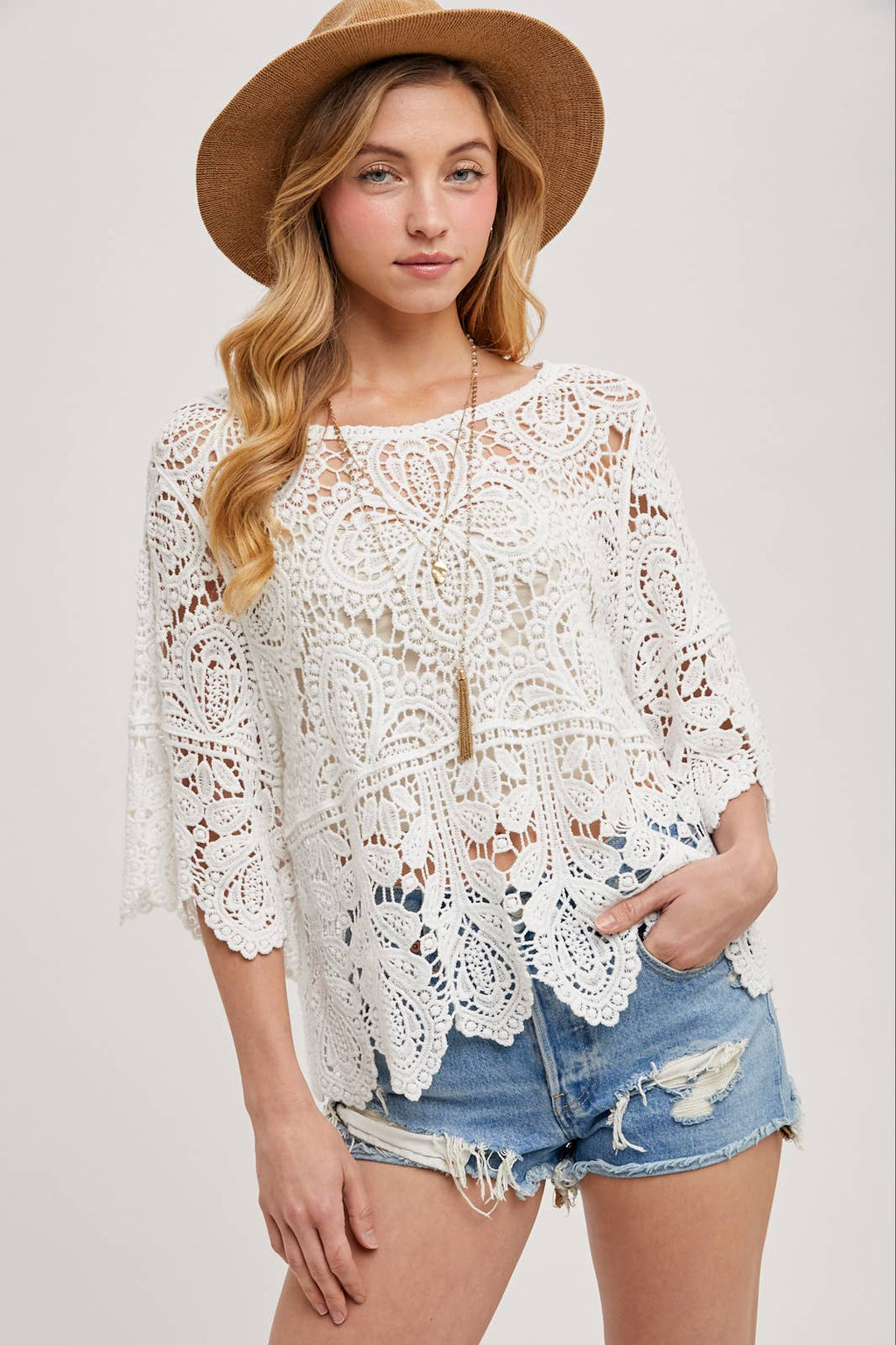 CROCHET LACE TOP: LATTE