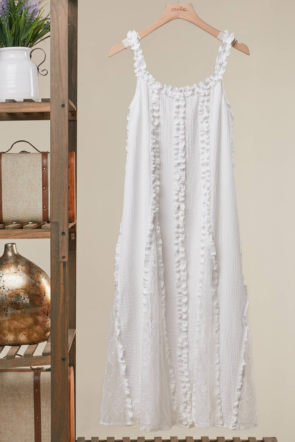 RUFFLED BOHO MAXI DRESS: Rust / M