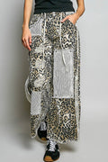 Stud Detail Woven Denim Pants: SAND LEOPARD / S