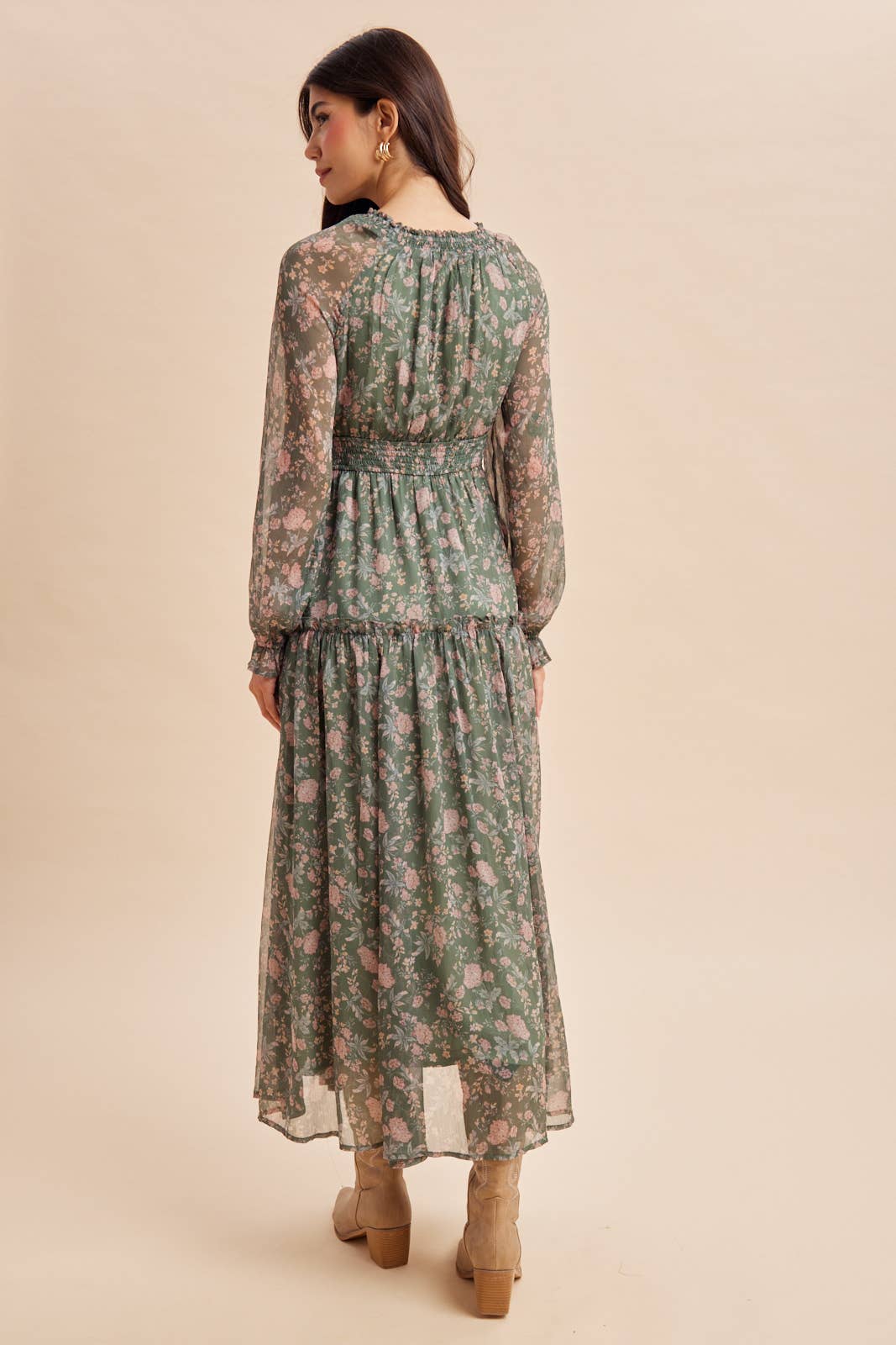 SMOCKED FLORAL MAXI DRESS