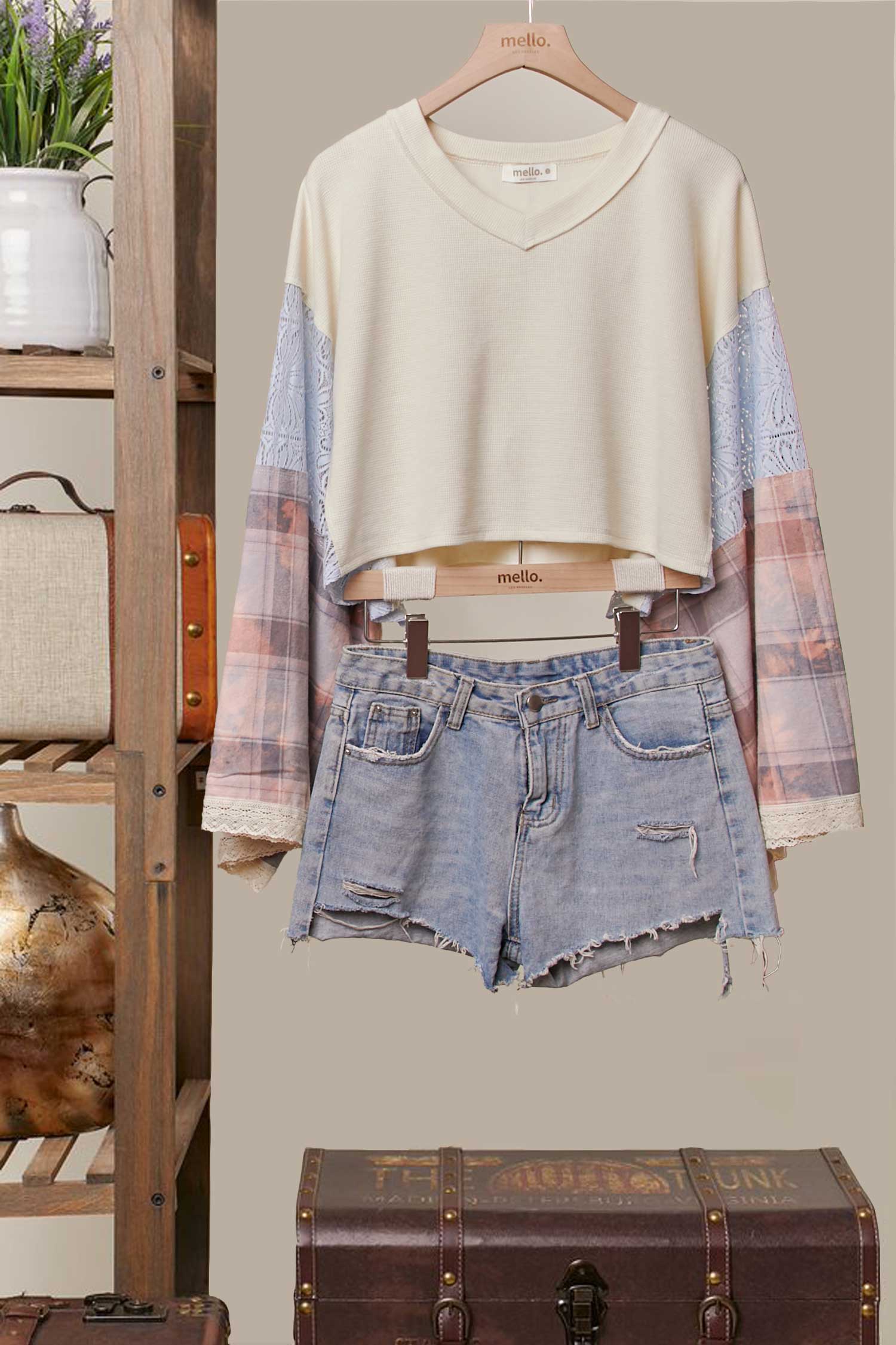 Peace Sign Patchwork Top: Multi / S