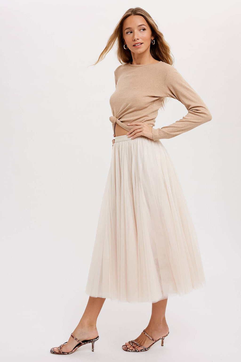 TULLE MIDI SKIRT: DARK MINT / M
