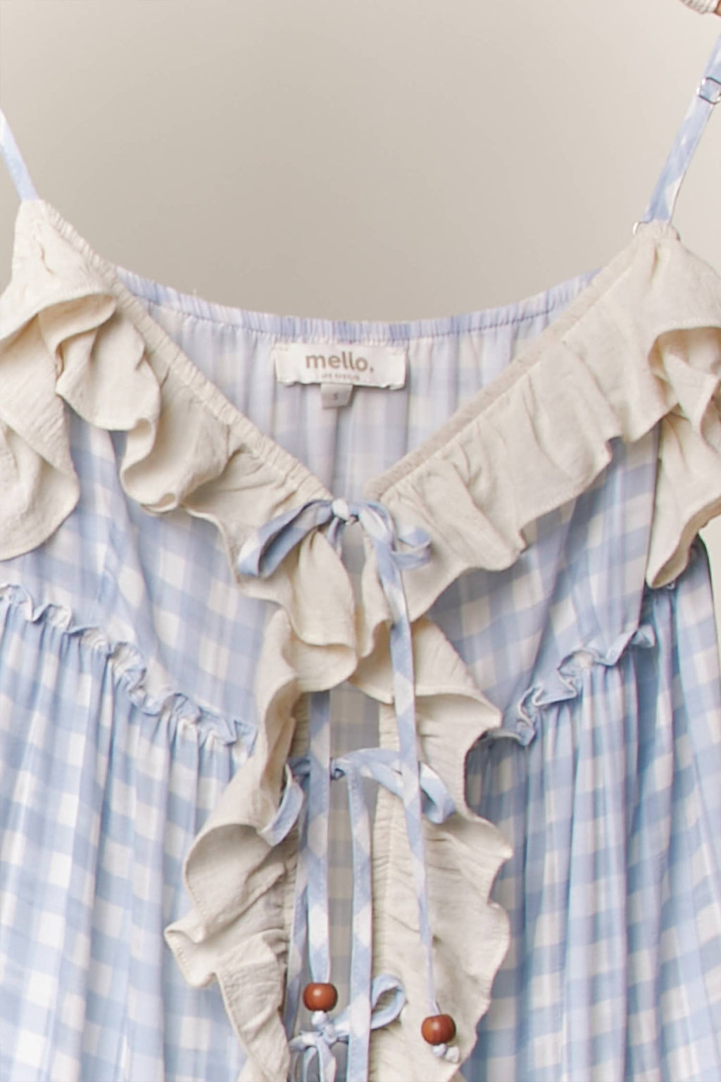 Checker Ruffle Dress Cardigan: Sky Blue / S