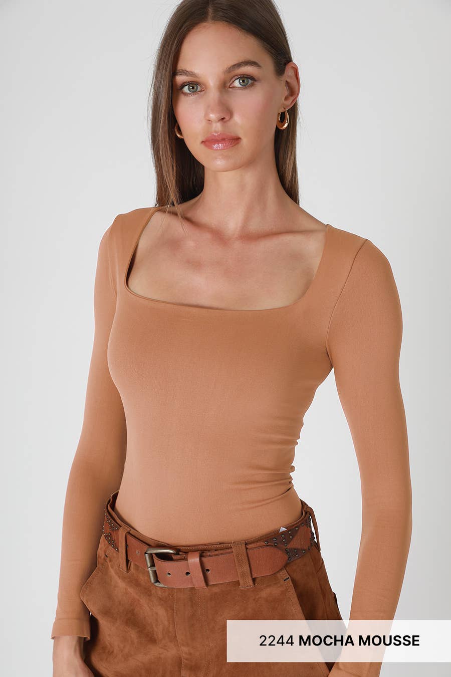 NS8312- Square Neck Ls Top: 2245 Chili Oil