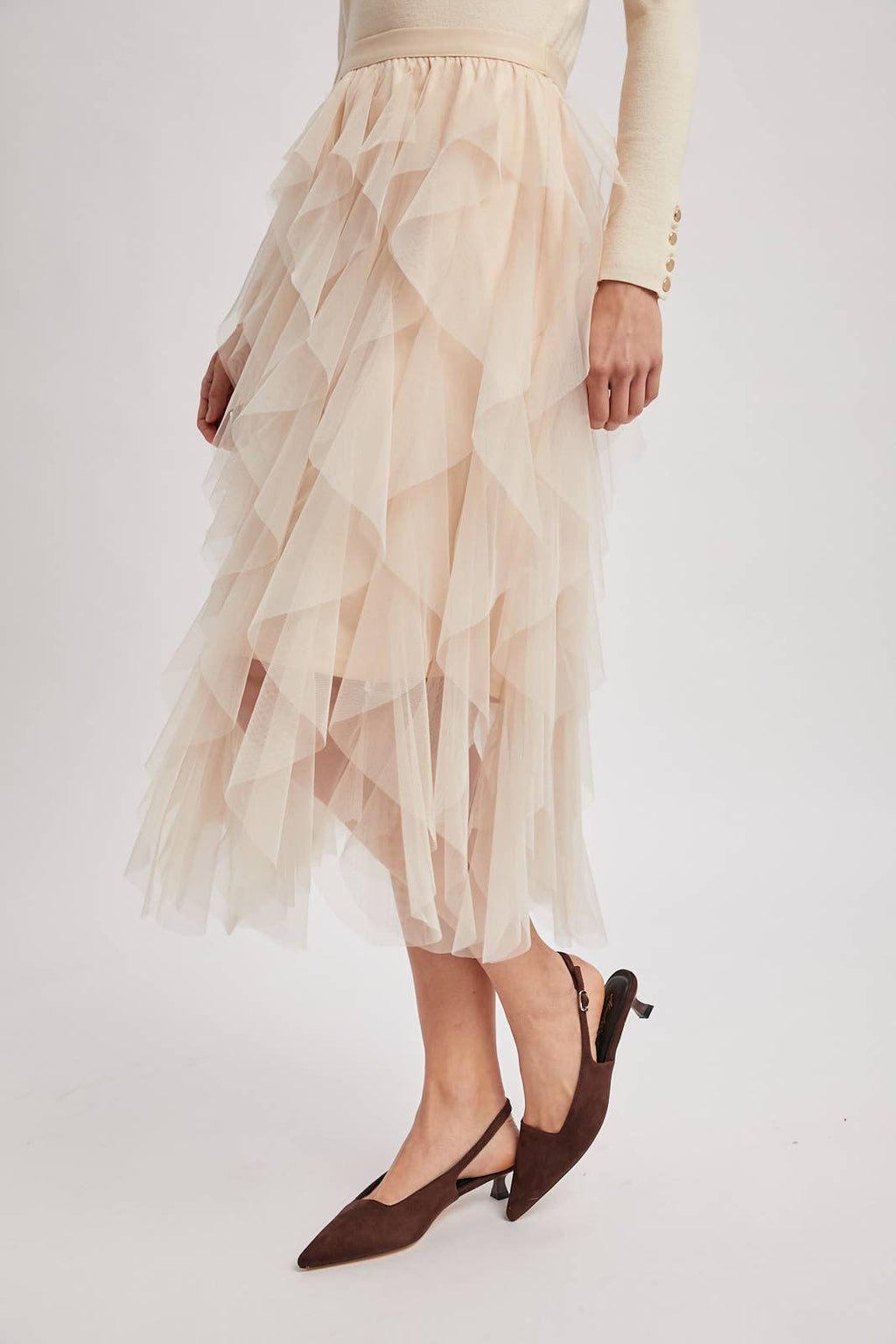 SPRIAL RUFFLED TULLE MIDI SKIRT - EASTER DAY: ROSE / L