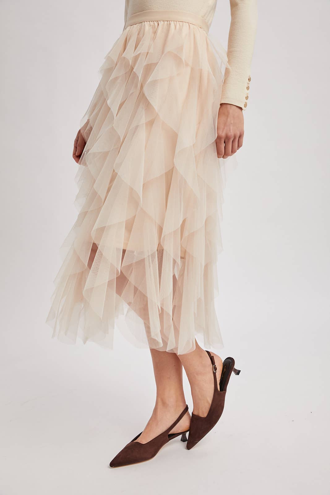 SPRIAL RUFFLED TULLE MIDI SKIRT - EASTER DAY: ROSE / M