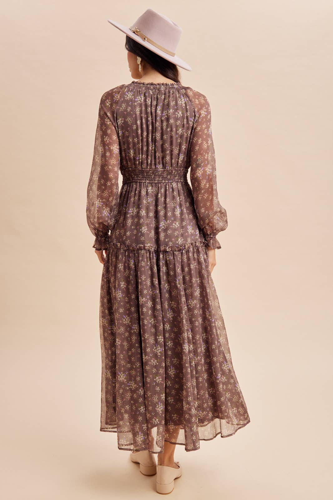 SMOCKED FLORAL MAXI DRESS