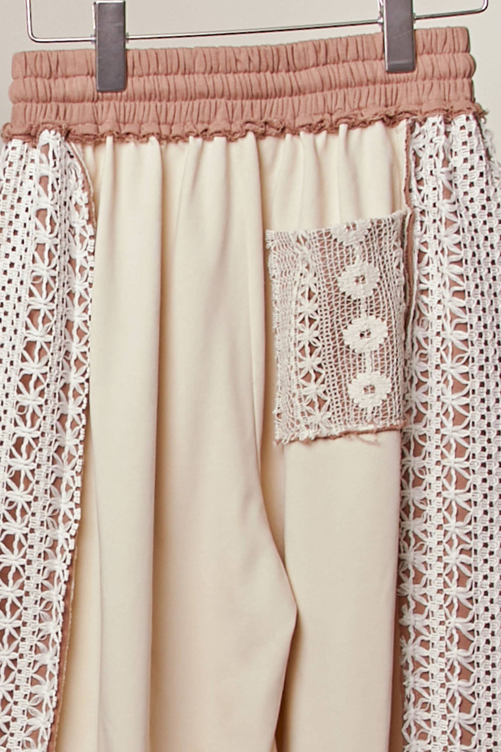Lace Accents Patchwork Maxi Pants: Olive-Multi / S